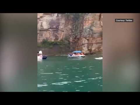 Giant rock dislodges in Brazil canyon, falls on tourist boats - Floridas News Giant rock dislodges in Brazil canyon, falls on tourist boats