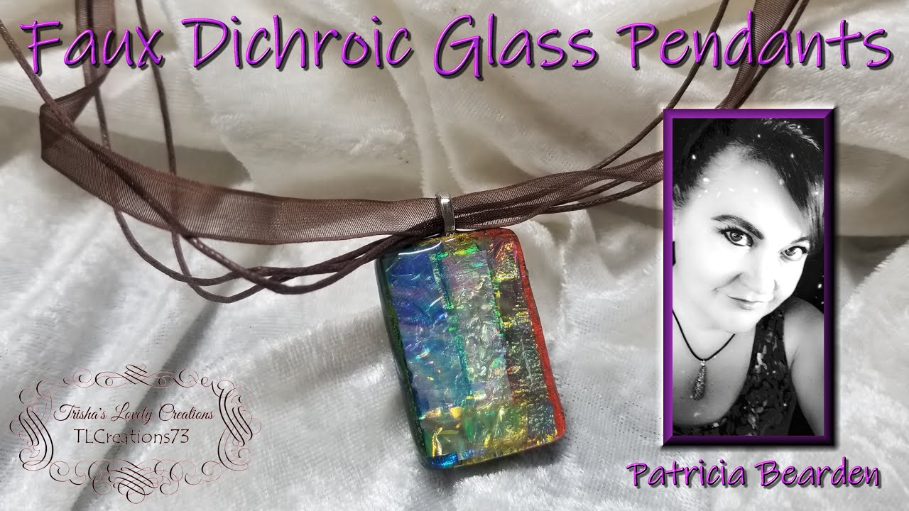 Dichroic Glass Rectangle Pendant Necklace - Blue/Green/Pink/Silver —  Gallery 1