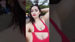 Aditi Mistry Y Cleavage Show In Red Bikini In Beach