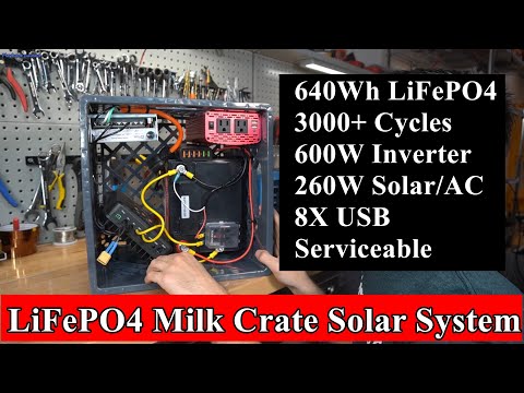 620 milk crate solar power system 640wh lifepo4 500w inverter 260w solarac input 8x usb