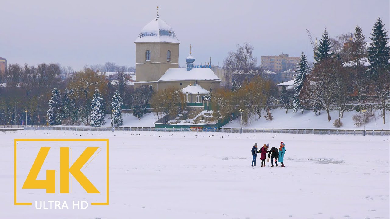 Winter in Ternopil  Ukraine - 4K Urban Travel Film  City Sounds mixed with Music  - Trip to Ukraine