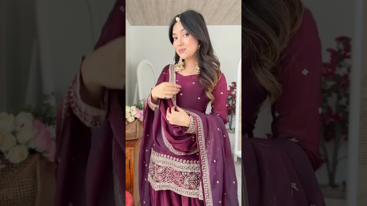 Wine Sequins Embroidered Suit – Shalwar Set with Dupatta