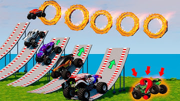 5 Monster Truck VS Portal Trap -  Crash and Save Monster Trucks