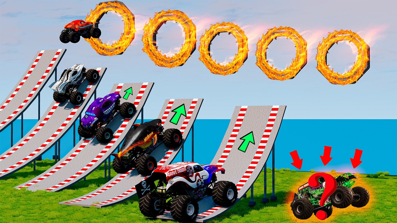 5 Monster Truck VS Portal Trap -  Crash and Save Monster Trucks