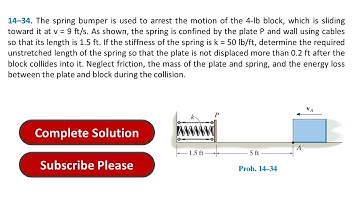 14–34. The spring bumper is used to arrest the motion | Engineering Mechanics Dynamics