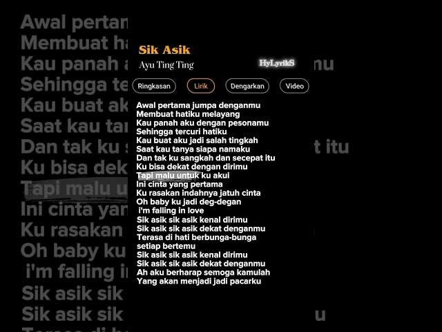 Lagu Sik Asik-Ayu Ting Ting 🎶#lyrics #liriklagu #songviral #tiktok #shorts class=