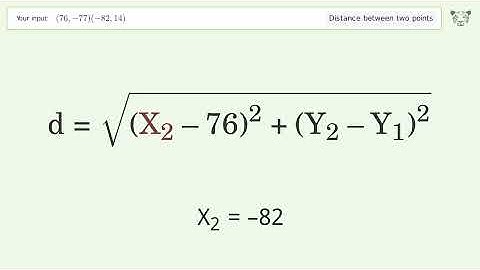 Find the distance between two points p1 (76,-77) and p2 (-82,14): Step-by-Step Video Solution