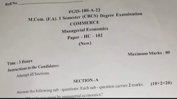 Managerial Economics Mcom FA 1st Sem question paper gulbarga University 2022 MBA pg College degree