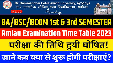 RMLAU Exam date sheet 2023 B.A/B.SC/B.COM | New Exam Date 2023 | B.A/B.SC/B.COM New Time Table 2023