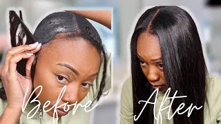 MIDDLE PART QUICKWEAVE WITH MINIMAL LEAVEOUT PROTECTIVE STYLE + BLENDING NATURAL HAIR WITH LEAVEOUT