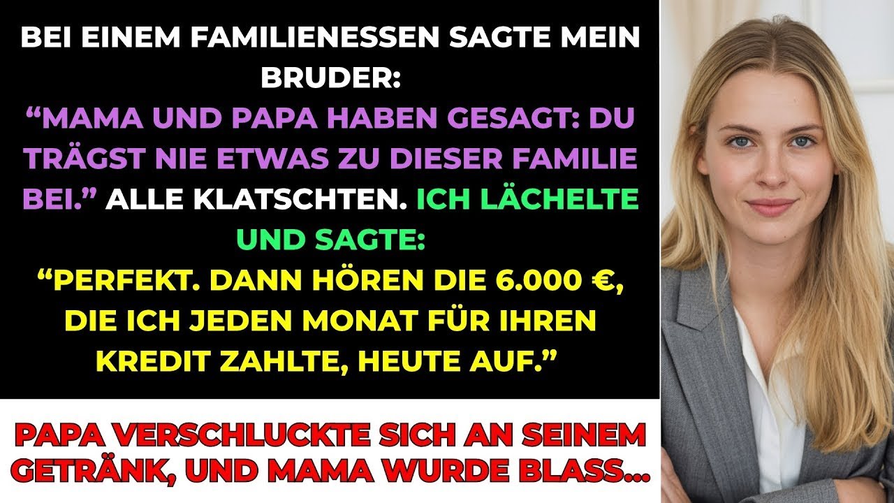 Man hat mir gesagt, ich würde nie etwas zu meiner Familie beitragen – und dann haben alle gelacht und applaudiert. Mein eigener Bruder stand auf und verkündete es vor versammelter Runde, während...