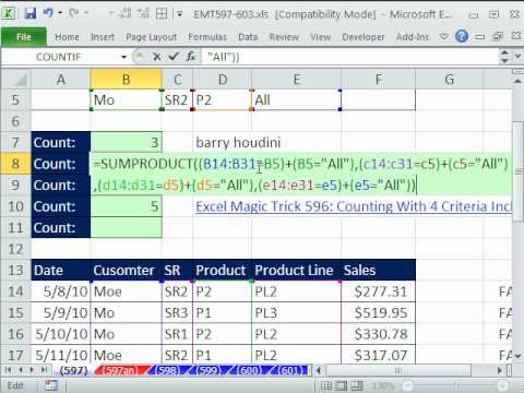 Excel Magic Trick 597: Counting With 4 Criteria Including All Criteria Robust Formula
