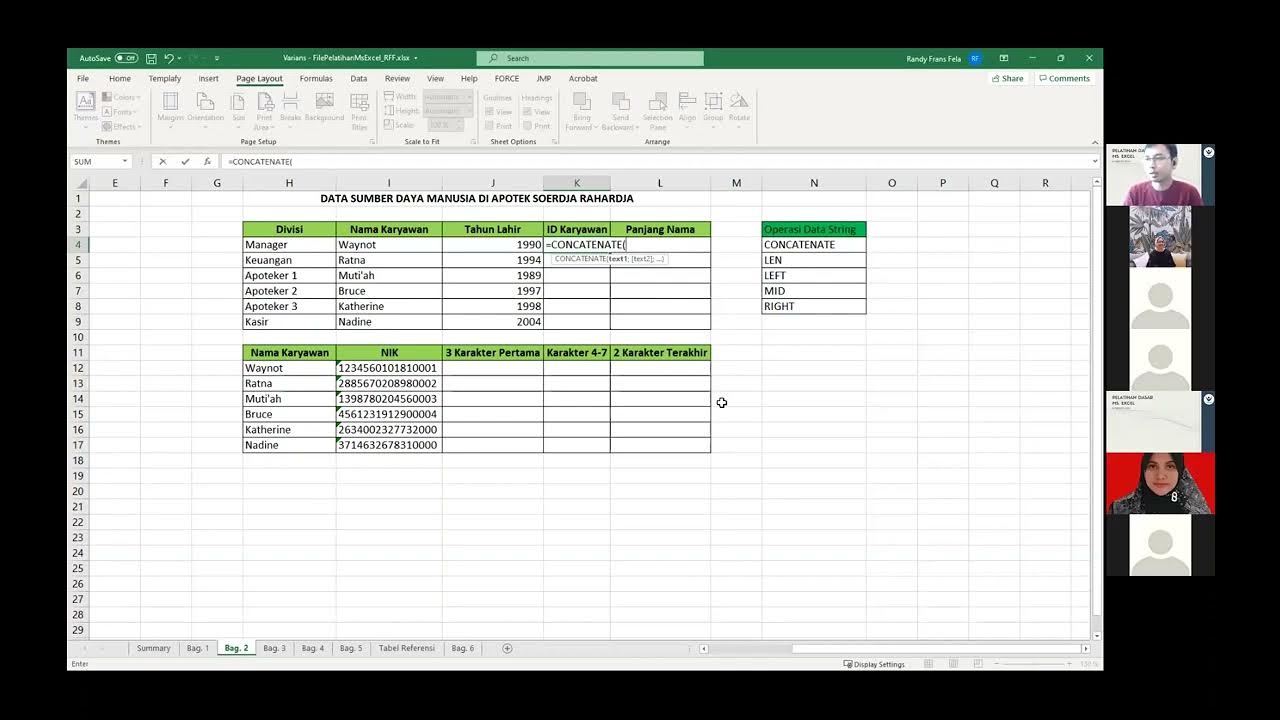 TRIM, LOWER, UPPER, PROPER, CONCATENATE, LEN, LEFT, MID, RIGHT MS EXCEL