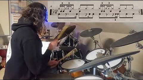 Tutorial series 18: 12/8 8th note groove with 16th note triplets to high hat, snare, bass drum - 4