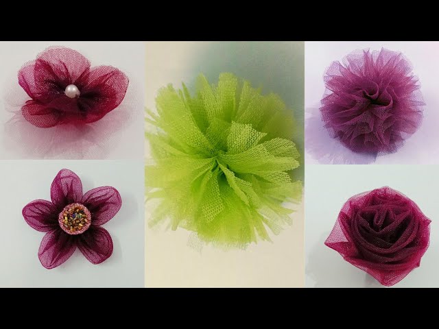 Net fabric flowers/5 different net flowers /quick and easy