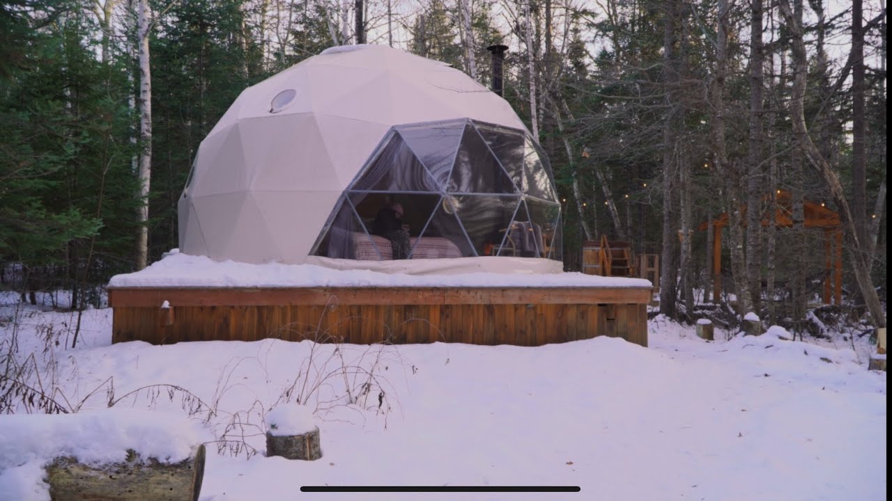 Relaxing weekend in a dome in winters. Snowing 🌨️. outdoor spa. Chill life.