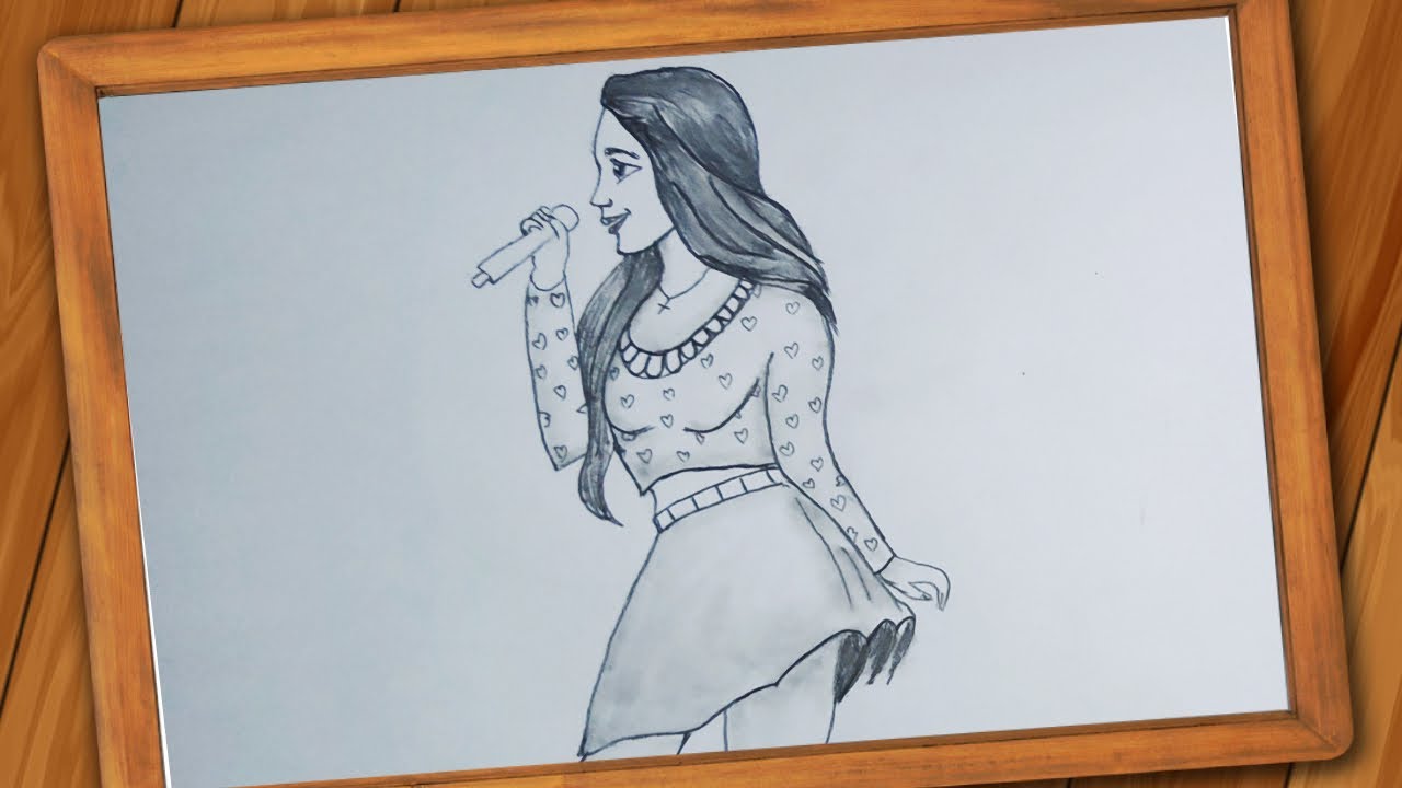 World music day drawing  How to draw Girl singing a song  ll Singer  girl drawing pencil sketch  YouTube