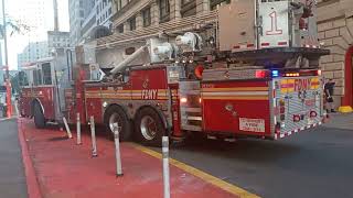 FDNY Tower Ladder 1 And Battalion 1 Responding On Duane Street In Manhattan
