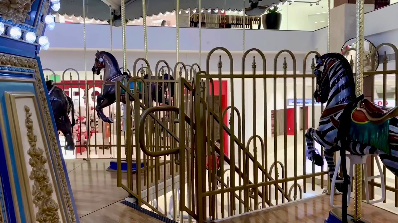 The Silent Merry Go Round Double Decker Attraction Top Level Onboard POV at Westfield Topanga Mall