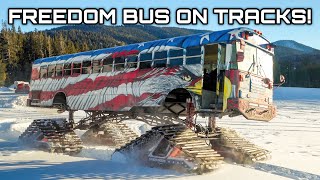 Worlds Largest School Bus on Snow Tracks!