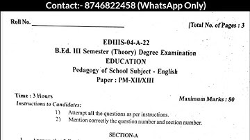 B.Ed 3rd Sem Education Pedagogy of School subject question paper 2022 Gulbarga University cbcs