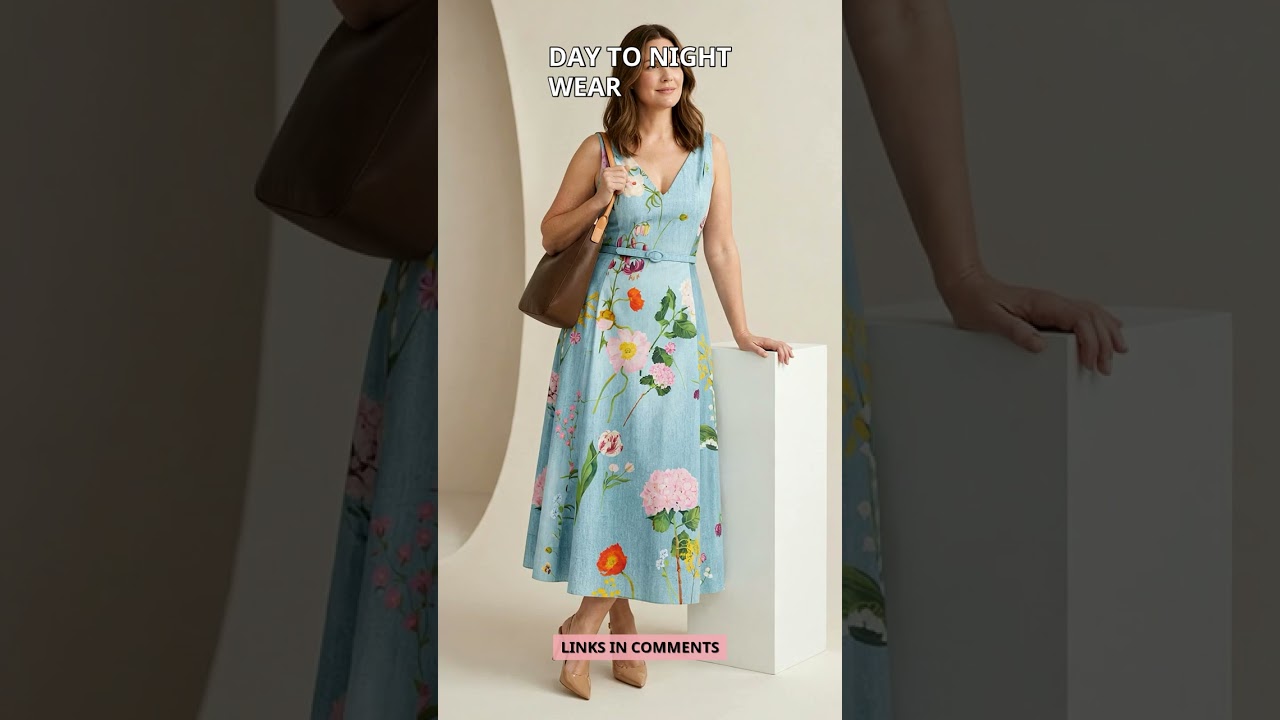 woman wearing a mixed botanical cotton poplin midi dress with stuart weitzman nude slingback heels and louis vuitton monogram