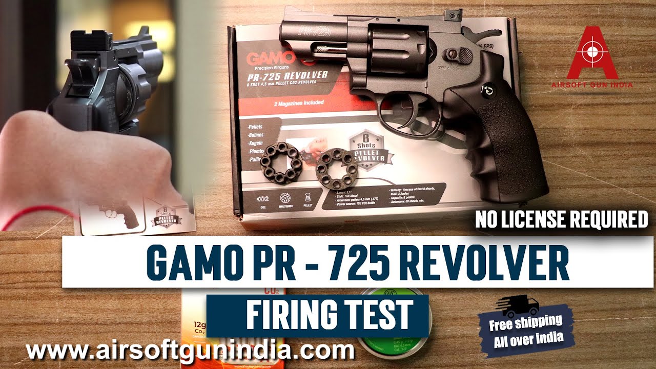 Gamo PR 725 .177 Cal, 4.5mm Co2 Pellet Air Revolver firing video by Airsoft  Gun India 