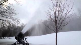 Snow cannons making snow on Mount Royal for cross-country event