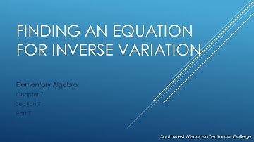 Finding an Equation for Inverse Variation - Elementary Algebra