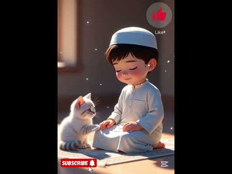 ولد جميل يلعب مع قطته بعد صلاة الجمعة  كرتوناطفال كيدز  