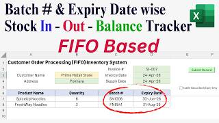 FIFO Based Batch Number and Expiry Date wise Stock In Out Balance Template in Excel
