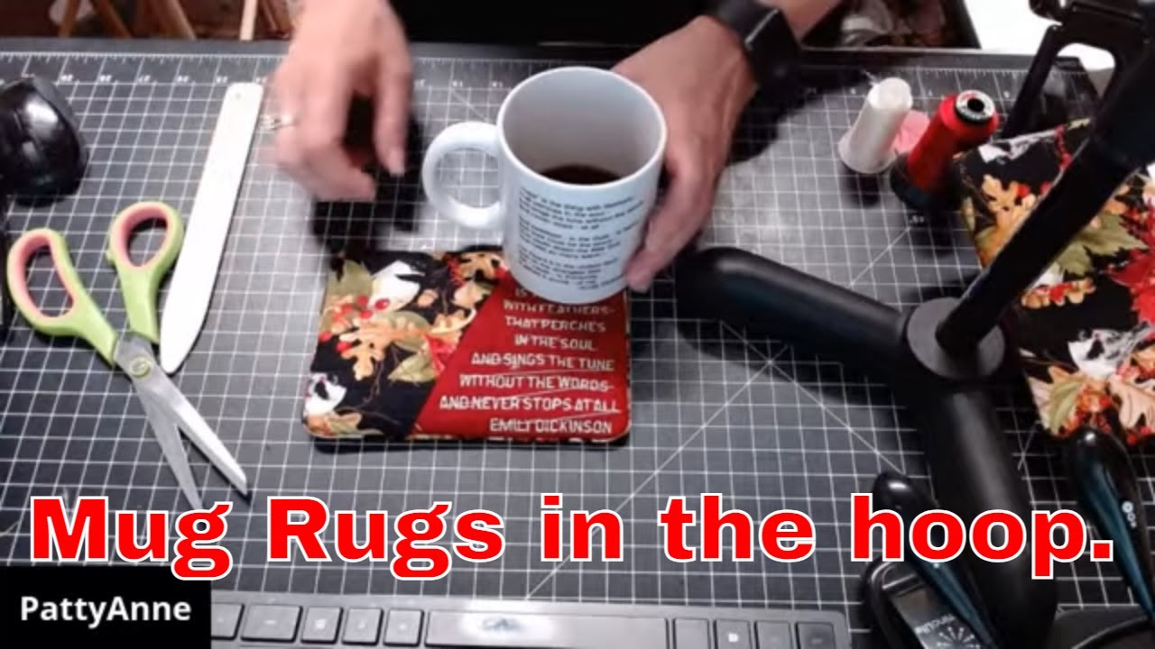 Embrilliance Essentials Stitch Artist 1 and Parker on the Porch Mug Rug