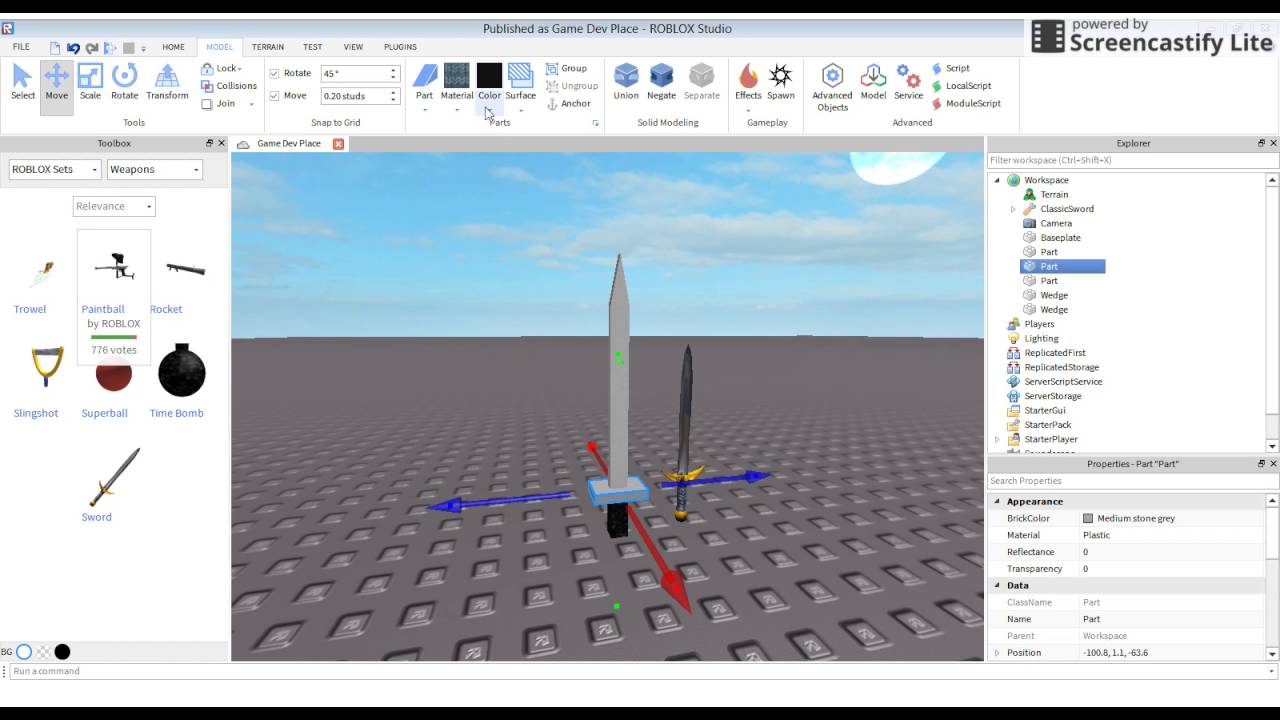 How To Make A Custom Sword Roblox Building Tutorials Youtube - roblox studio how to make swords not pass walls