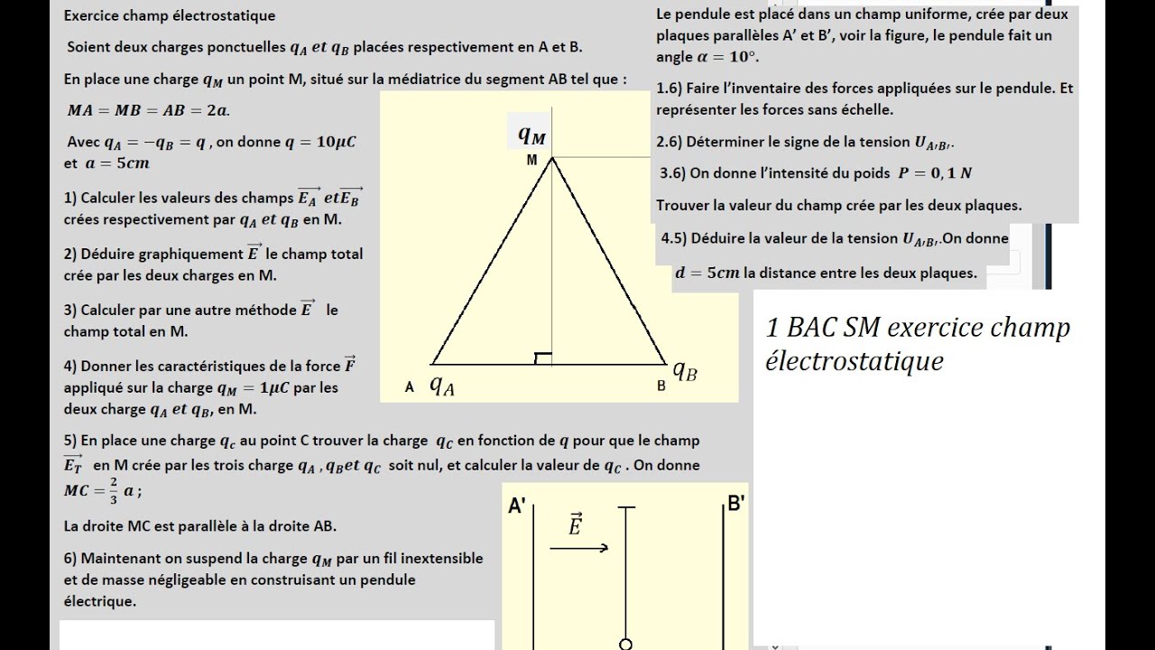 Ecercice 2 champ électrostatique 1ère BAC SM - YouTube