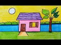 Easy landscape drawing for kids and beginners  house drawing for kids and toddlers