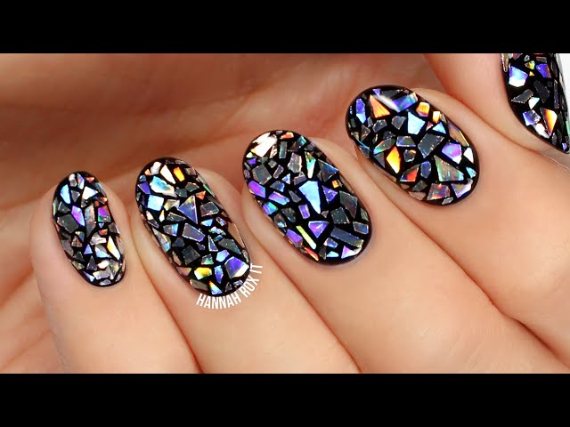 Holographic Shattered Glass Nail Art (great for New Years & parties!)