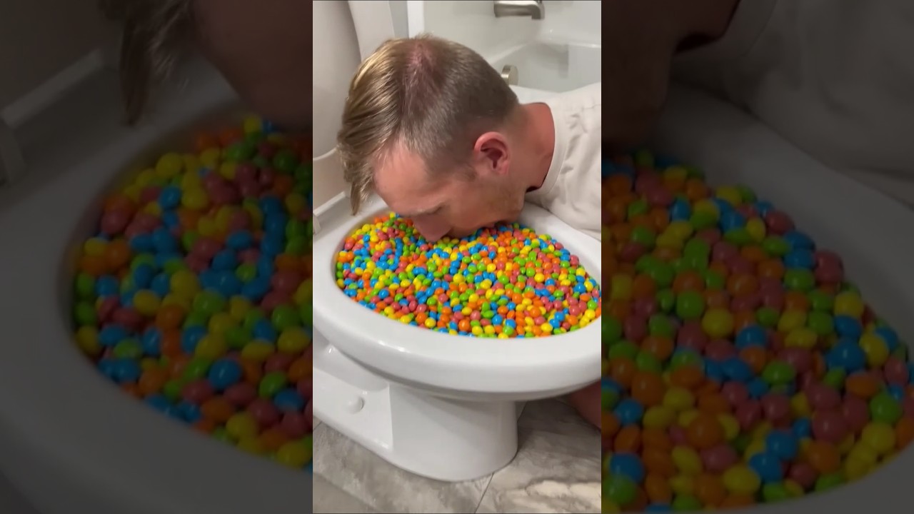 Experiment: Eating Tropical Skittles Candy in the Toilet #funny#shorts ...