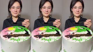 ASMR🍰Eat the painted cream cake🍰 (soft and waxy sound) 크림 케ց 먹방 MUKBANG Satisfaction