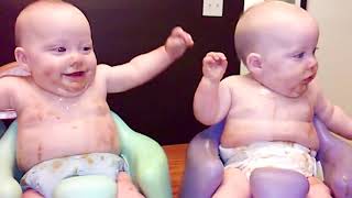 Cute baby twins playing together