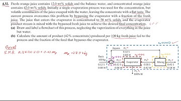Pb 4.32: Bypassing an Orange Juice Evaporator [Arabic] - اتزان مادة لعملية تجاوز مبخر عصير