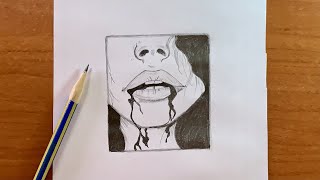 رسم تعبيري | تعلم رسم فم بنت يسيل منو دم