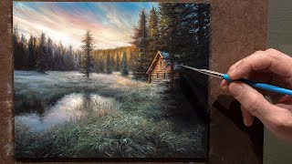 Cabin Oil Painting &quot;Light Frost&quot; - Landscape Art Time-lapse