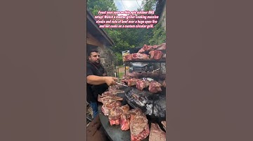 Epic Open Fire BBQ Grilling MASSIVE Steaks on a Custom Wood-Fired Circular Grill #bbq #food #cooking