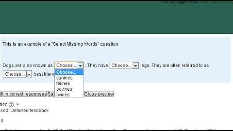 Moodle: Select Missing Words Question (Cloze)