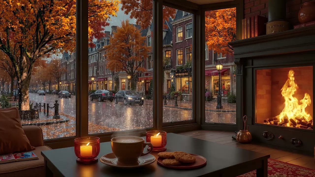 Beautiful winter cafe ❄️ Soft Jazz piano and warm fireplace space