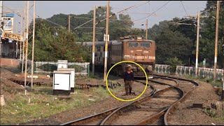 Mighty Grand Trunk Express Warns Drunk Unstable Character Trying To Carelessly Cross Railway Track !