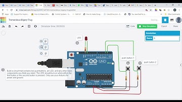 Build a circuit that contains two pushbuttons, an LED, and any other basic components you need.