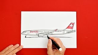How to draw Swiss Air airplane