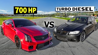 Methanol-Spiked BMW 335d vs 700hp Cadillac CTS-V \/\/ THIS vs THAT