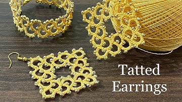 Tat beautiful beaded square earrings ❤️shuttle tatting tutorial @threadpower4444